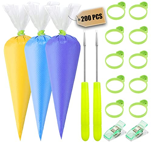 Makmeng 120Pcs Tipless Piping Bags, 100Pcs 12inch Disposable Pastry Bags for Royal Icing Cookies Decorating - Icing Frosting Bags and Tips Set with 10 Bags Ties, 3 Cookie Cutters & 2 Scriber Needle
