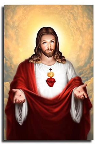 FireDeer Poster mit katholischem Jesus, Kunstdruck auf Leinwand, Gemälde mit christlichem Gott, Bilder für Wohnzimmer mit Rahmen (Heiliges Herz Jesu, 5,4 x 45,7 cm, gerahmt)