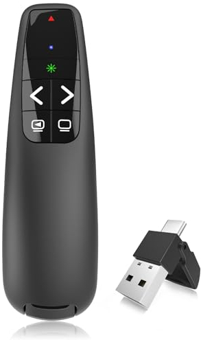 Presentación Puntero Clicker, Luz Verde Brillante, Ergonómico 2.4GHz Presentador Inalámbrico Presentación Puntero Powerpoint Slide Clicker para Presentación, Enseñanza, Oficina, Conferencias