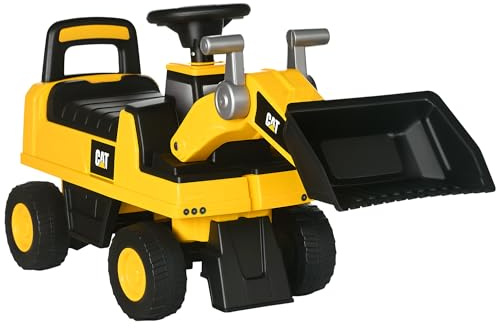 HOMCOM Ruspa Giocattolo per Bambini 18 e 36 Mesi con Licenza Caterpillar e Spazio Portaoggetti, Escavatore Giocattolo Cavalcabile in PP e Metallo con Clacson e Schienale, 78x29.5x54 cm, Giallo e Nero