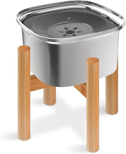 Decflow 3L Elevated Dog Water Bowl, Stainless Steel Raised Food Dispenser with Stand, Large Capacity No Spill Dog Water Bowl for Small, Medium and Large Dogs | Raised Feeder with Wood Stand, spill proof Design, Large Capacity, for Small Medium Large Dogs,Stainless Steel Pet Bowl