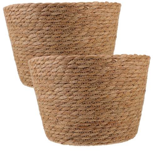 BESPORTBLE Cesta De Mimbre Tejida para Plantas De Interior y Exterior Juego De 2 Cestas Grandes De 26 Cm De Paja Resistente Adecuado para Macetas y Decoración Floral