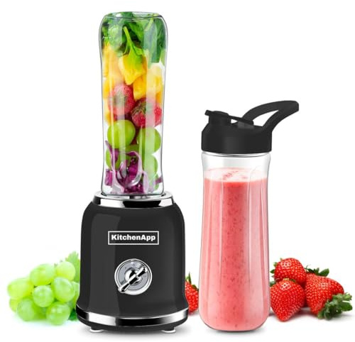 KitchenApp Retro mixer to go, smoothie-maskin inklusive två flaskor, 300W, svart, BPA fri