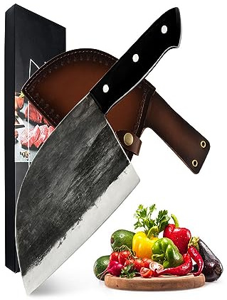 FBITE Couteau de Chef couteau de boucher couteau de cuisine serbe en acier à haute teneur en carbone avec gaine couteaux à viande et légumes for la cuisine de Camping