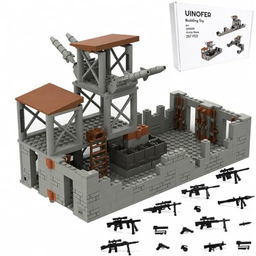 UINOFER Militär Szene Baustein Set, DIY Militärbasen Architektur Modell, WW2 Militärische Wachsames Haus Architektur, Kompatibles 75387 Zubehör (Army Base)