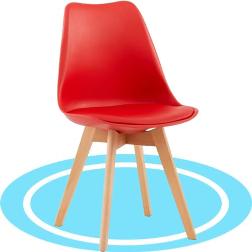 Dekohome Sillas de Comedor, Sillas de Cocina Nórdicas con Asiento Blando, Tapizado y Patas de Madera de Haya Resistente, Rojo, 1 Silla