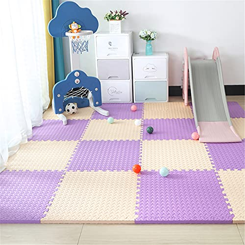 Schaumstoffmatten, ineinandergreifende Boden-Puzzlematten-Fliesen-Set, 4/6/9/12 Stück, für drinnen und draußen, Puzzle-Spielmatten, Spielstudio, weicher Teppich, Krabbelmatten, Reis + Lila,