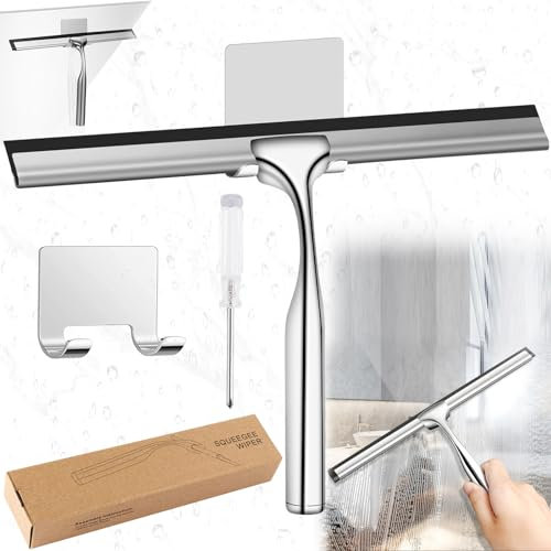 Duschabzieher,Edelstahl Fensterabzieher,DuschAbzieher,Abzieher Dusche,Limpia Mamparas,con Gancho Adhesivo,Limpiacristales Ducha, Adecuado para Ventanas de baño
