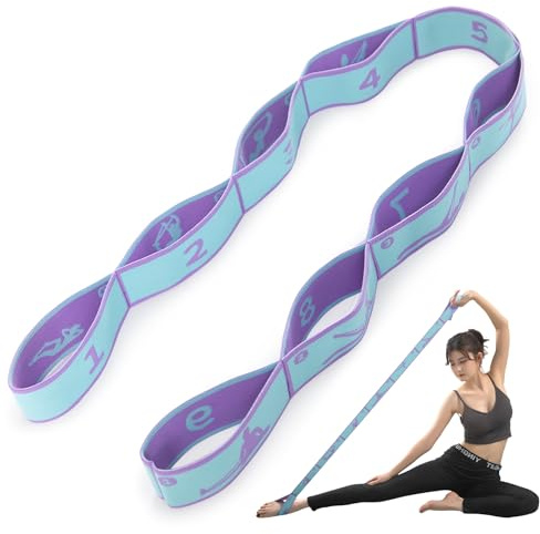 Yoga Straps for Stretching Strap Elastic for Physical Therapy Dance Yoga Pilates Gymnastics Exercise Flexible Pilates Stretch Band for Women Men (Blue and Purple)