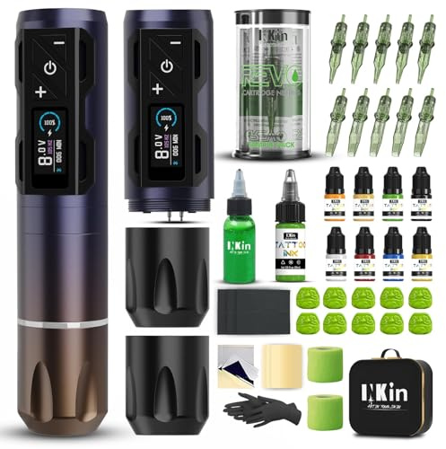 INKin Tattoo Maschine Set, Kabelloser Tattoo Maschine mit Zweiten 1800mAh Akku Stromversorgung, 4.0 Hublänge Pen mit Nadeln Set und Tattoo Ink für Künstler und Anfänger -CL4