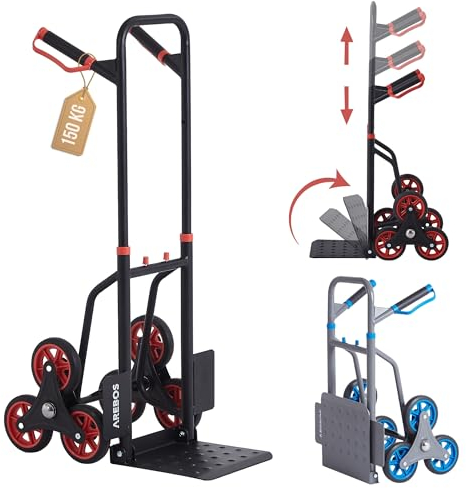 Arebos Treppenkarre Sackkarre | Treppensackkarre klappbar | Treppensteiger mit Hartgummireifen & Stahlrahmen | Transportkarre Staplerkarre | Transportwagen für Umzug & schwere Gegenstände | Schwarz