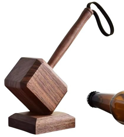 Xafrstyu Creative Hammer-Shaped Bottle Opener - Funny Beverage Opener with Magnetic Base, Unique Wooden Design for Bars and Parties, for Drink Lovers (thor)