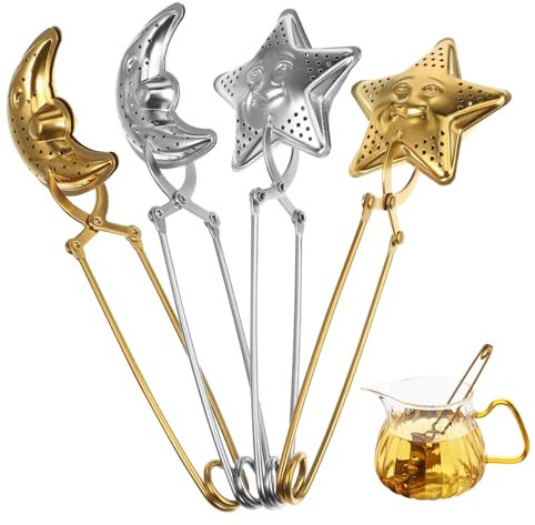 Tofficu Stainless Steel Tea Infuser Set 4pcs Star Moon Shape Tea Strainers Spoon for Home and Travel