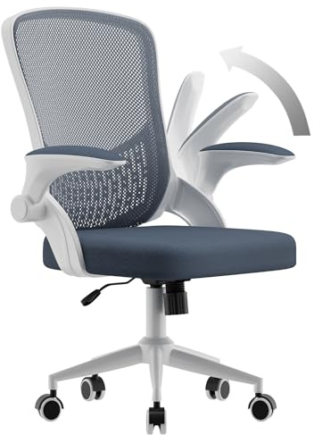 naspaluro Sedia da Ufficio,Sedie Scrivania Ergonomica Con Braccioli Ribaltabili a 90°,Poltrona Ufficio Lombare, Rivestimento in Rete Traspirante, Sedia Girevole a 360° Con Funzione Swing,Blu-Grigio