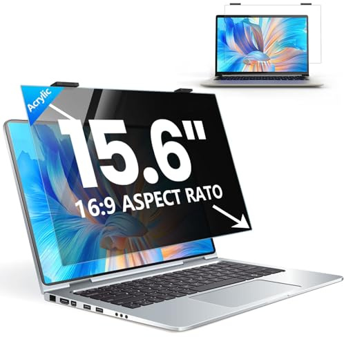 GUDTEKE Magnetic Laptop Privacy Screen 15.6 inch, 9H Hanging Privacy Screen for Laptop for 16:9, Acrylic HD Eye Protection Anti Glare Blue Light Laptop Screen Privacy Filter