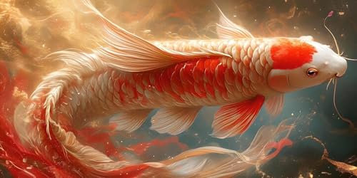 Pintar por Numeros Adultos,pez Carpa Koi Pintar por Numeros Nniños Kit, DIY Paint by Number Kit con Pinceles y Pinturas Acrilicos,Lienzos para Pintar Pinturas Hogar Decoración Sin Marco 40x80cm s-463