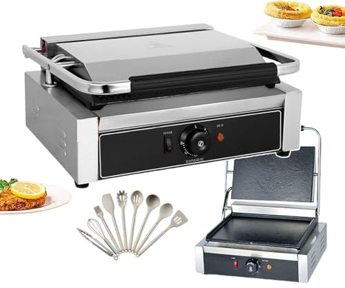 forplubossmmp Parrilla Eléctrica para Sándwiches+9 Utensilios De Cocina, Tostadora De Sándwich De Llenado Profundo Comercial con Antiadherente, Parrilla De Placa para Gofres De Acero Inoxidable,1800W