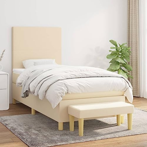 KTHLBRH Bettgestell Familienbett Doppelbett Schlafzimmer möbel Boxspringbett mit Matratze Creme 90x190 cm Stoff