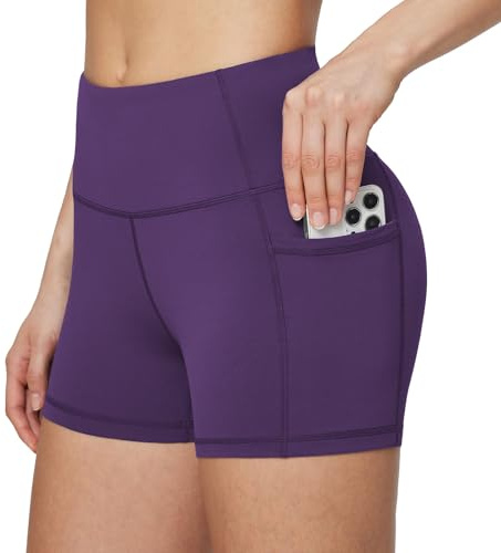 baleaf Cykelshorts för kvinnor med hög midja 7,6 cm/12,7 cm/8 tum löparshorts gym yoga kort med fickor, Lila-3 tum, S