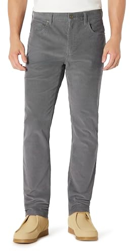 Amazon Essentials Pantaloni in Velluto a Coste a 5 Tasche a Vestibilità Aderente Uomo, Grigio Scuro, 28W / 30L