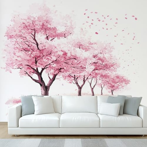 Generisch Tapete Kirschblüte Wohnzimmer Schlafzimmer, Fototapete Rosa Blumen Baum Wand Deko, Wallpaper, Wandtapete, Mustertapete, vliestapete, 200 x 140 cm W&Q