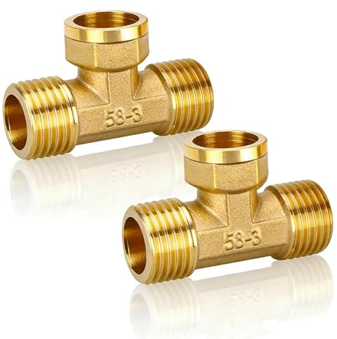PHMING 2 Pieza Pieza en T de Latón, T de 1/2 Laton, Durable y Fácil Limpiar | Conector de Tubería en T para Fontanería, Baño, Aire Acondicionado, Cocina, Baño