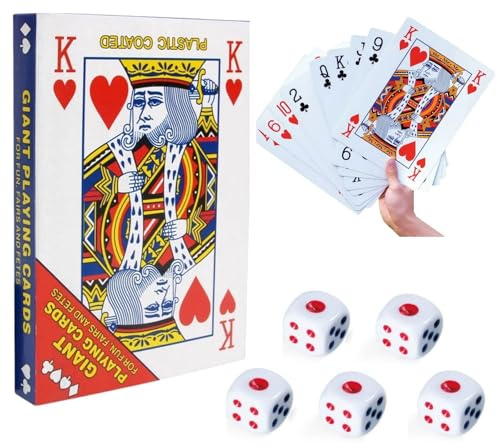 Dyiouxin Jumbo Carte Poker,Jeu de Carte,Jeux Geant Exterieur,pour Tous Les Âges,Jeux de Cartes pour BBQ en Famille,Intérieur et Extérieur(17 x 12 cm)