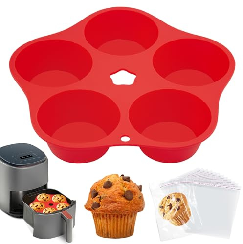 BMSQOFD Muffinform Silikon Air Fryer MuffinBackform,19× 14cm Silikonform Heißluftfritteuse Airfryer Muffinbackformen Cupcake Förmchen Zubehör für Muffin, Cupcakes(1 Stück + 100 Beutel)