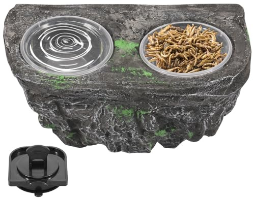 PATNFR Reptile Feeding Ledge Stable Vivarium Double Bowl with 2 Feeding Cup Space Saving Gecko Food Feeder Reptile Food Dish for Lizards Crested Gecko Lizard Snakes Tortoise Spiders and Chameleons Pet