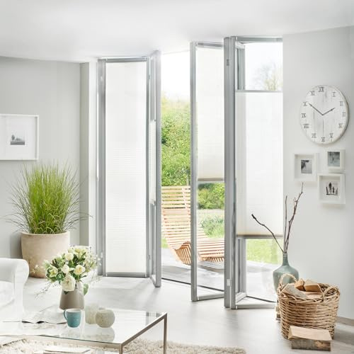 Plissee nach Maß - Original Cosiflor Technik - Made in Germany direkt vom Hersteller - Oben/unten verschiebbar - 24 halbtransparente Plisseestoffe - zum Schrauben in die Fensterfalz