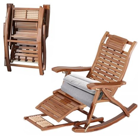 YUJEYHD Chaise Longue Pliante à Bascule, Fauteuil Inclinable Réglable en 5 Positions Transat Extérieur avec Repose-Pieds Allongé, Chaise Longue en Bois pour Jardin, Terrasse, Balcon