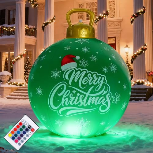 LORESJOY Palla di Natale Gonfiabile, 60cm Palline di Natal Gonfiabile con luce LED, Extra Grande Decorazioni per Esterno Palla di Natale Grande per Natale Cortile