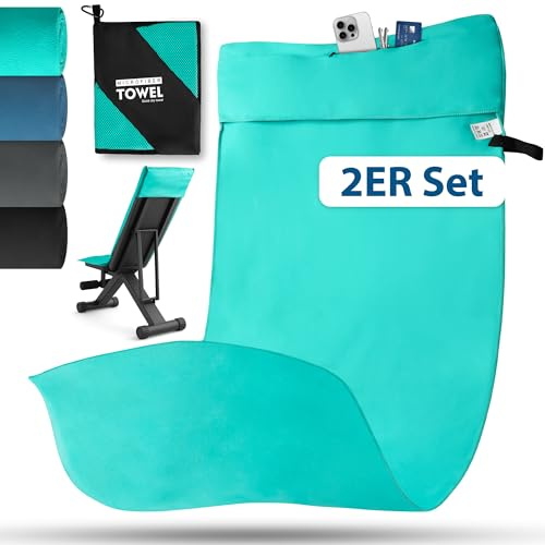 Novent Fitness Handtuch aus Mikrofaser 2er Set, 120x50cm Gym Handtuch mit Reißverschluss Tasche, Kompakt, rutschfest & Schnelltrocknend Sporthandtuch Fitnessstudio für Sport, Reise