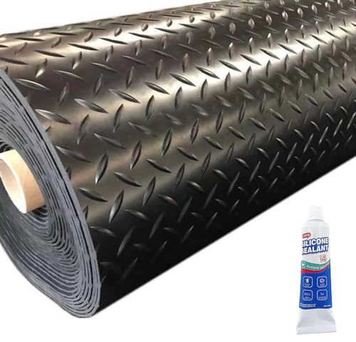 ZERITO Heavy Duty Diamond-Plate Rubber Flooring Roll, 4' x 14', 1/8 Thick, Waterproof Anti-Slip Floor Mat, Easy to Clean & Install Floor Protector for Garage, Gym, Stable, Basement, Kennel