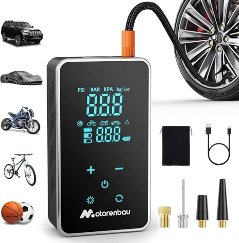 Motorenbau Kabelloser Elektrische Luftpumpe Auto 4000mAh, Tragbare Akku Kompressor 150 PSI, Mini Fahrradpumpe Luftkompressor mit USB/LED, 4 Modi, für Auto, Motorrad, Fahrrad, Bälle