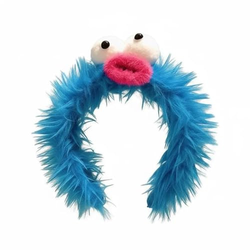 ZXTGBQ KrüMelmonster Haarreif Blau, Cookie Monster Haarreif, Flauschiger Haarreifen Mit Kulleraugen In Blau, Lustige Haarreifen FüR Kinder Erwachsene Karneval, Fasching Mottoparty KostüM Accessoires
