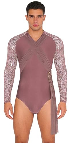 Sxiwei Justaucorps Danse Classique Homme Manches Longues Combinaison Danse Ballet Dentelle Leotard Gymnastique Rose poudré M
