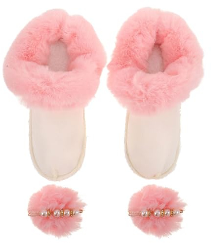 TEHAUX Forros Interiores para Zapatos de Invierno Talla 38-39 Plantillas Peludas Desmontables de Felpa Rosa con Pompones Calcetines para Zapatos sin Cordones Aislamiento Térmico y