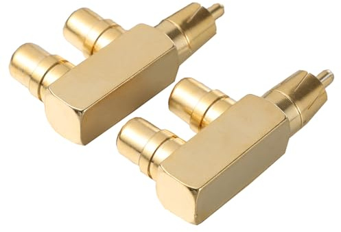 Vaguelly Adaptateur Répartiteur Audio AV à Angle Droit 90° en Cuivre Plaqué Or, Connecteur Cinch Mâle vers 2 Femelles, 2 Pièces, Transmission sans Bruit pour Équipements Audio Domestiques