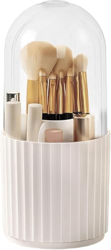 SLIAXINT Make Up Organizer 360° Drehbar Pinsel Aufbewahrung Makeup Brush Holder Pinselhalter Kosmetik mit Deckel, Transparent Staubdicht 11x24cm für Kosmetik, Lippenstifte, Schminkpinsel（Weiß ）
