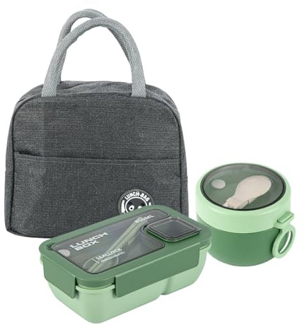 Minifactory Bento Box for Adults Lunch Box Set with Insulated Lunch Bag Utensils Leakproof Oats Container Meal Prep Containers for Work School Office Picnic Travel (Green)