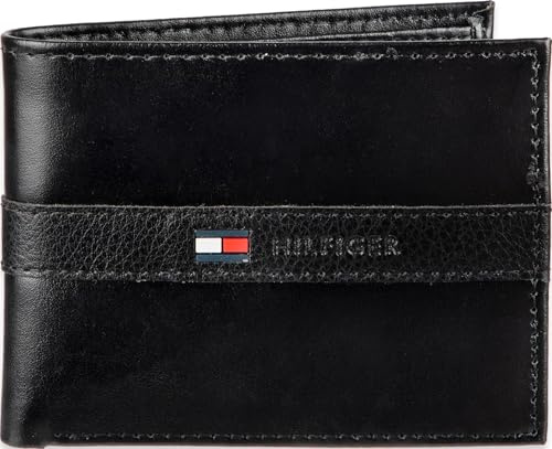 Tommy Hilfiger Men's Leather Wallet – Slim Bifold with 6 Credit Card Pockets and Removable ID Window, Casual Black Ranger, One Size
