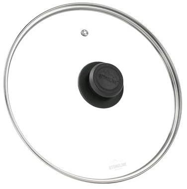 STONELINE Glasdeckel 26 cm, Topfdeckel aus Glas, Spülmaschinengeeignet Hitzebeständig, Universaldeckel für Töpfe Pfannen, Deckel Pfanne Topf mit Edelstahlrand Dampfventil Kunststoffknauf, Schwarz