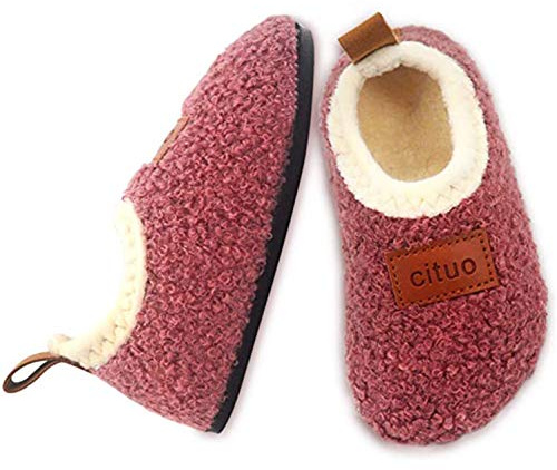 Dream Bridge Kids Sherpa Fleece Slippers with Anti-Slip Sole for Boys Girls DarkPink-New,5.5/6 UK Child