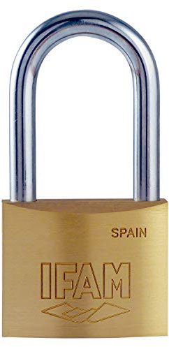 IFAM Candado Serie K, Modelo K20AL, Arco Largo, 20mm, De Latón, Con Llave, Apto para Interiores y Exteriores, Para taquillas de Gimnasio, Puertas, Armarios, Cajones, Maletas o Mochilas