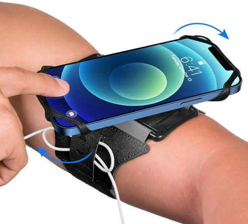 VUP Fascia da corsa ruotabile a 360° per iPhone 15/14/13/Pro Max/Pro/Mini/12/11/SE/Xs/XR/X/8/7/Plus per smartphone da 4-6,7 pollici con portachiavi Fascia portacellulare per corsa e ciclismo (nero)