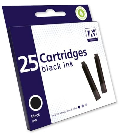 25 x Standard Sized Universal Black Fountain Pen Ink Cartridge Refills