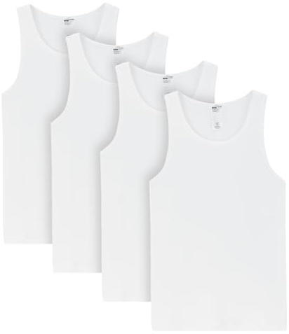 LAPASA Lot de 4 Débardeur de Sport Homme Haut Top T-Shirt Maillot sans Manches 100% Coton M35&M36 - Blanc (Coupe Ajustée, Côtelé en Coton) - Taille S