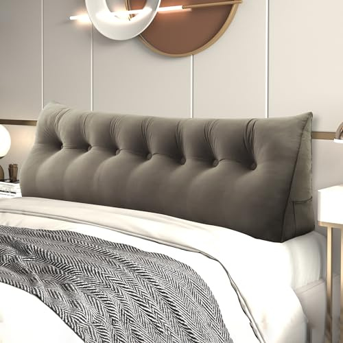 YXCSELL Wedge Headboard Large Bolster Pillow Reading Pillows for Sitting in Bed Adult， Velvet Triangular Cushion Backrest Lumbar Back Support Upholstered Daybed Sit Up Book Pillows（Camel, King）