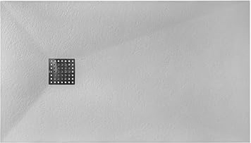 LAROC Plato de Ducha Resina Carga Mineral y Gel Coats, Textura Pizarra, Antideslizante Clase 3, Blanco, 120 x 70 cm